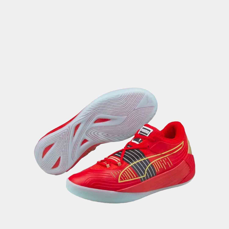 Side and bottom view of Men's Puma Fusion Nitro Basketball Shoes.