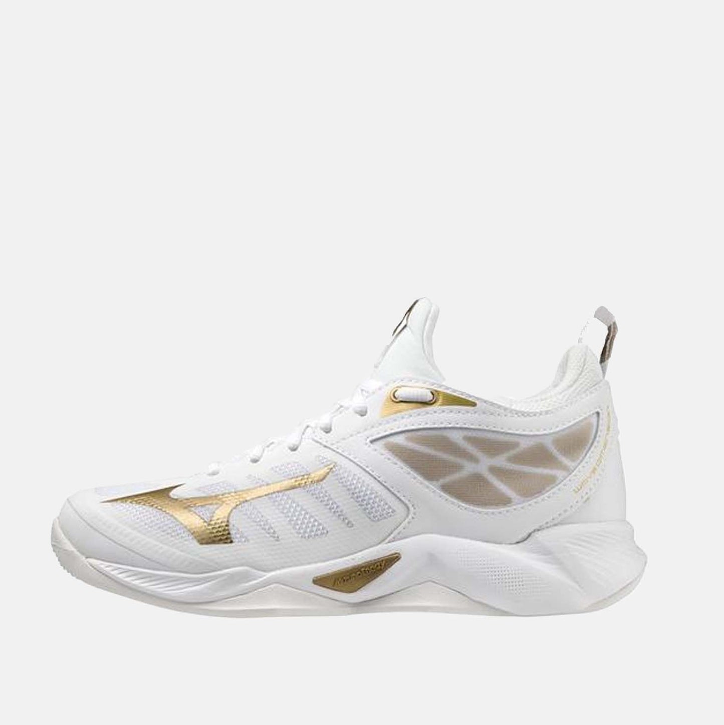 Side medial view of Women's Mizuno Wave Dimension Volleyball Shoe.