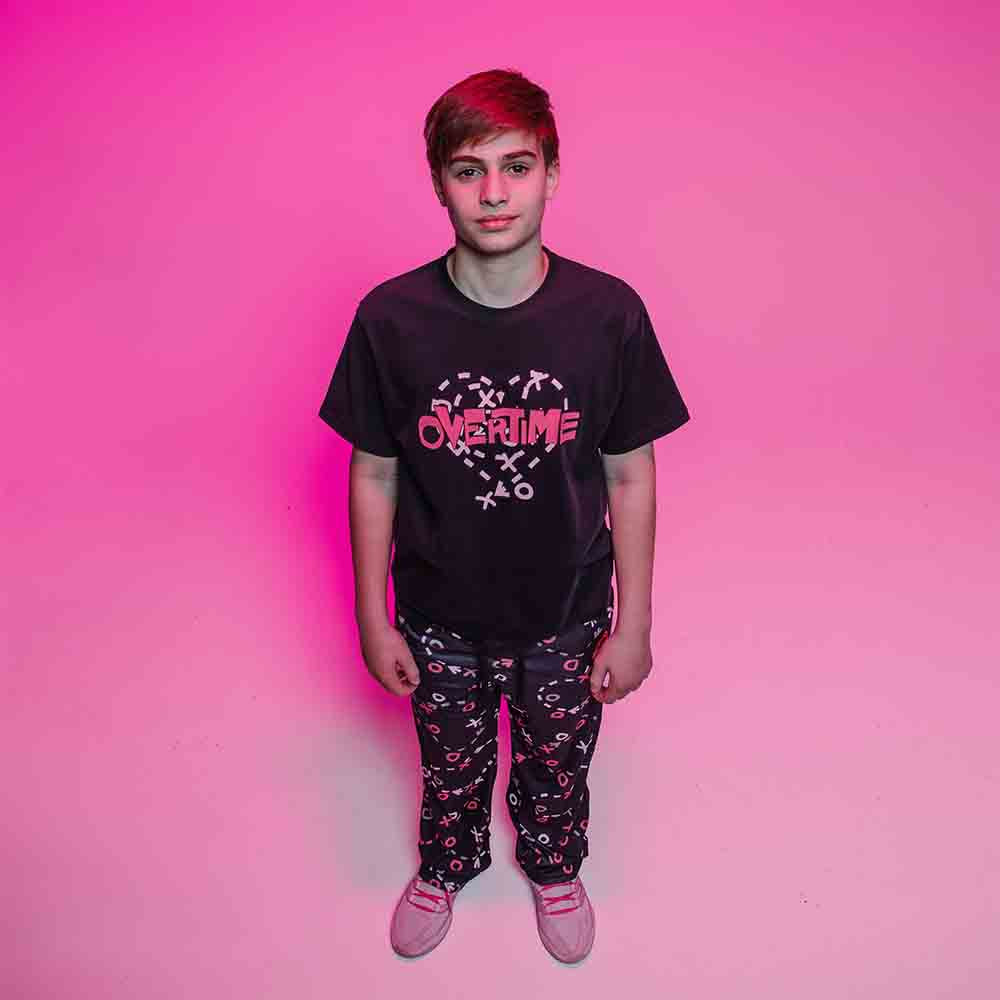 Front view of the Youth Overtime Heart Play Pajama Pants.