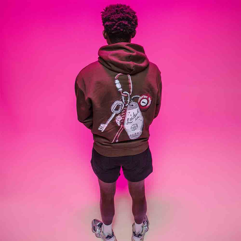 Rear view of the Overtime Locked In Keychain Hoodie.