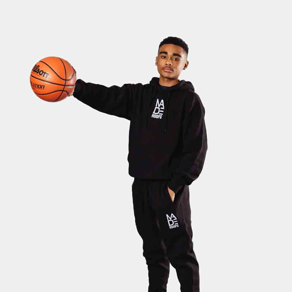 Front view of the Kids' Essential Embroidered Logo Hoodie.