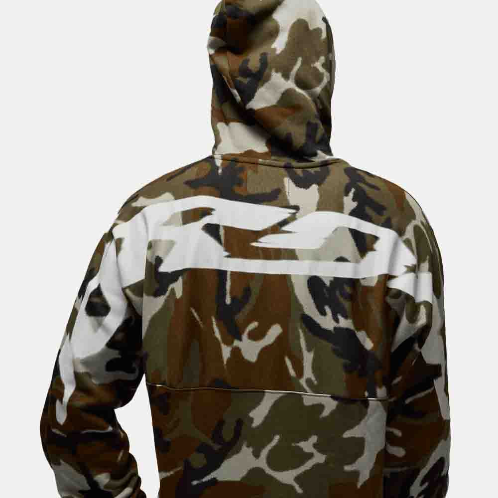 Up close, rear view of the Jordan Men's Camo Pullover Hoodie.