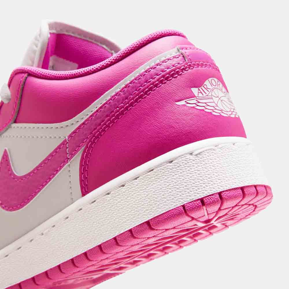 Up close, rear view of the Kids' Air Jordan 1 Low.