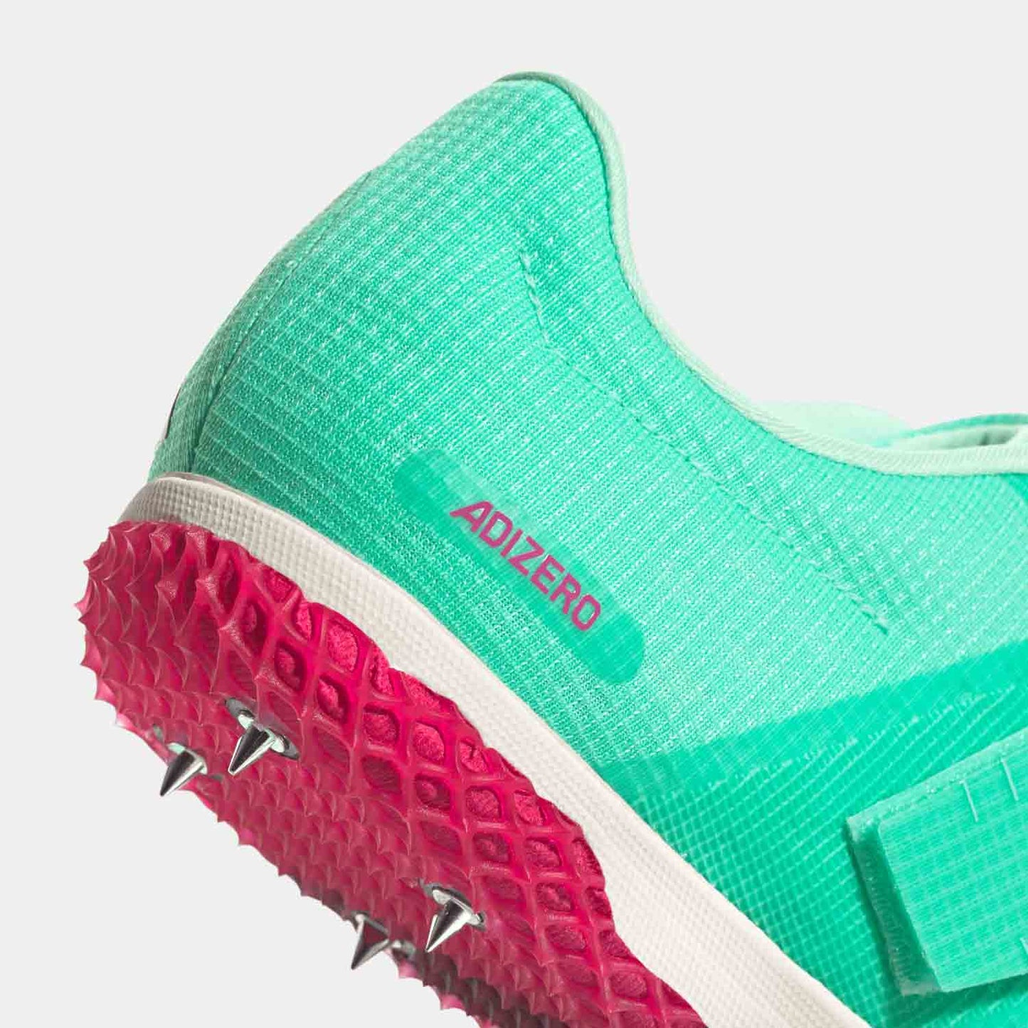 Up close, rear view of the Adidas Adizero High Jump Shoes.
