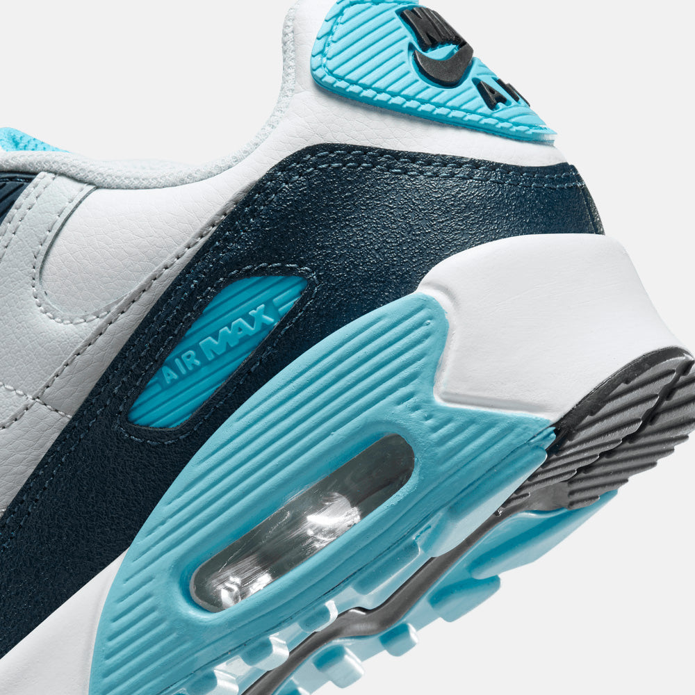 Up close, rear view of the Nike Kids' Air Max 90.