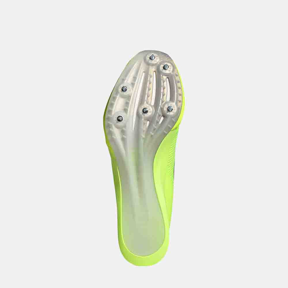 Bottom view of the Adidas Adizero Finesse Running Spikes.