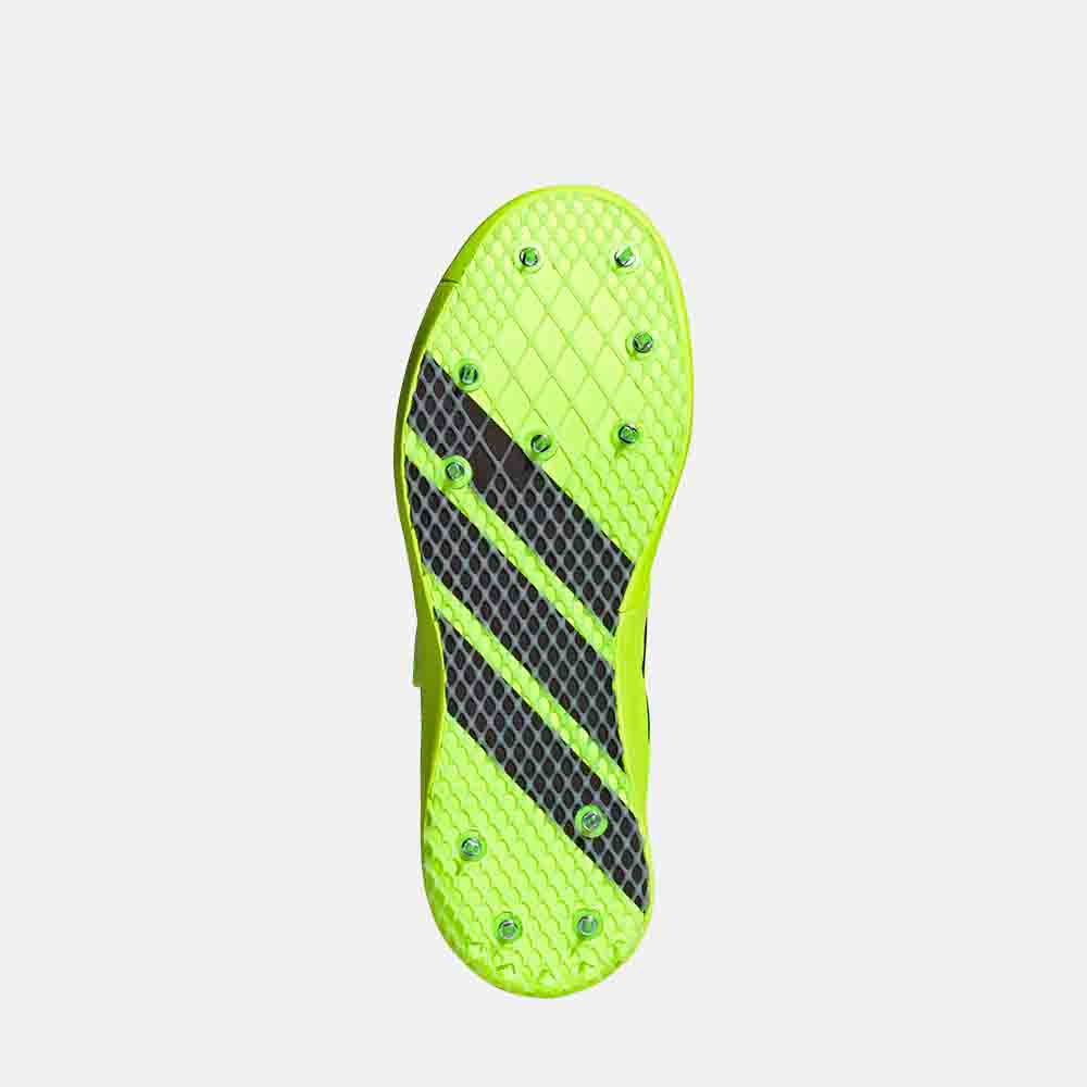 Bottom view of the Adidas Adizero Javelin Spikes.