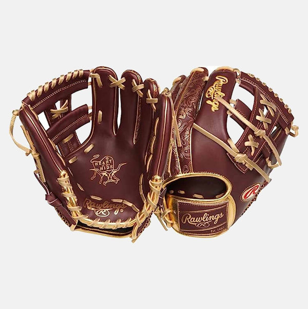 Front palm and rear view of Heart of The Hide Gold Glove Club 11.75" Baseball Glove.