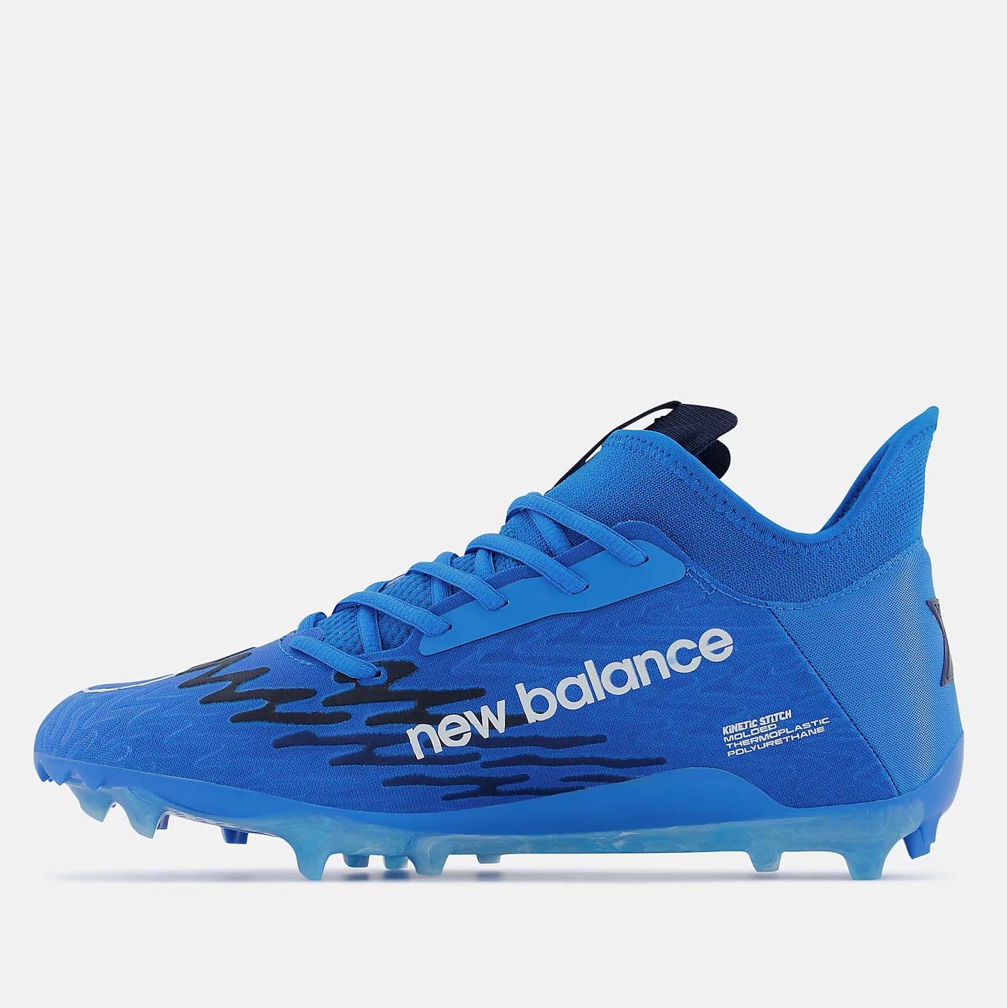 Side medial view of Men's New Balance BurnX3 Lacrosse TPU Cleats.