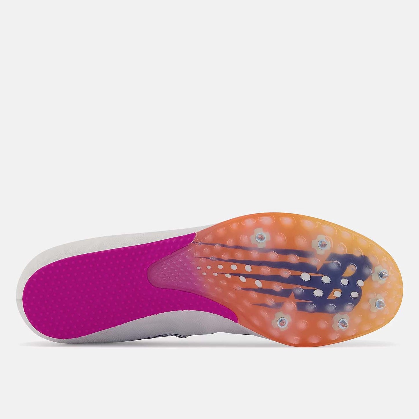 Bottom view of New Balance MD500v8 Distance Spikes.