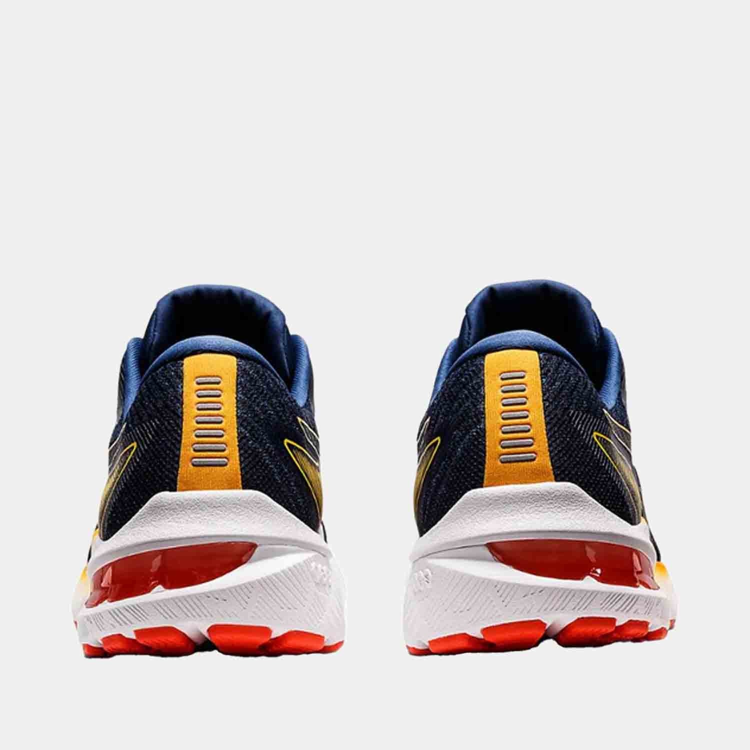 Rear view of the Asics Men's GT-2000 10 Running Shoes 'Midnight Blue Citrus'.