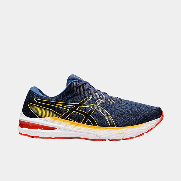 Side view of the Asics Men's GT-2000 10 Running Shoes 'Midnight Blue Citrus'.