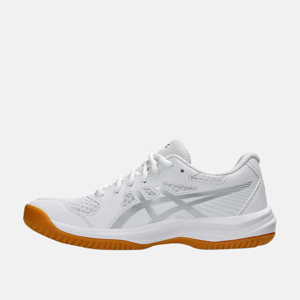 Side medial view of the Asics Women's Upcourt 6 Volleyball Shoes.