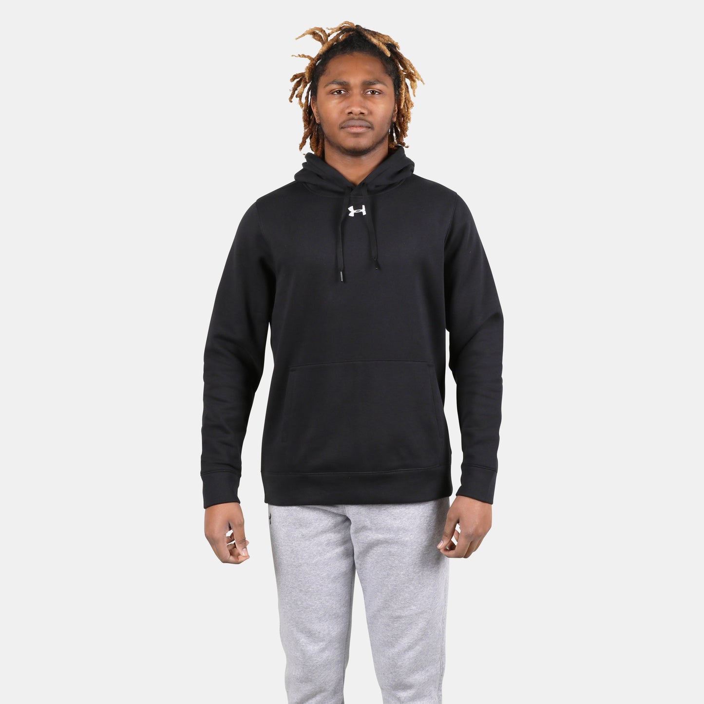 Front view of the Men's Under Armour Hustle Fleece Hoodie.