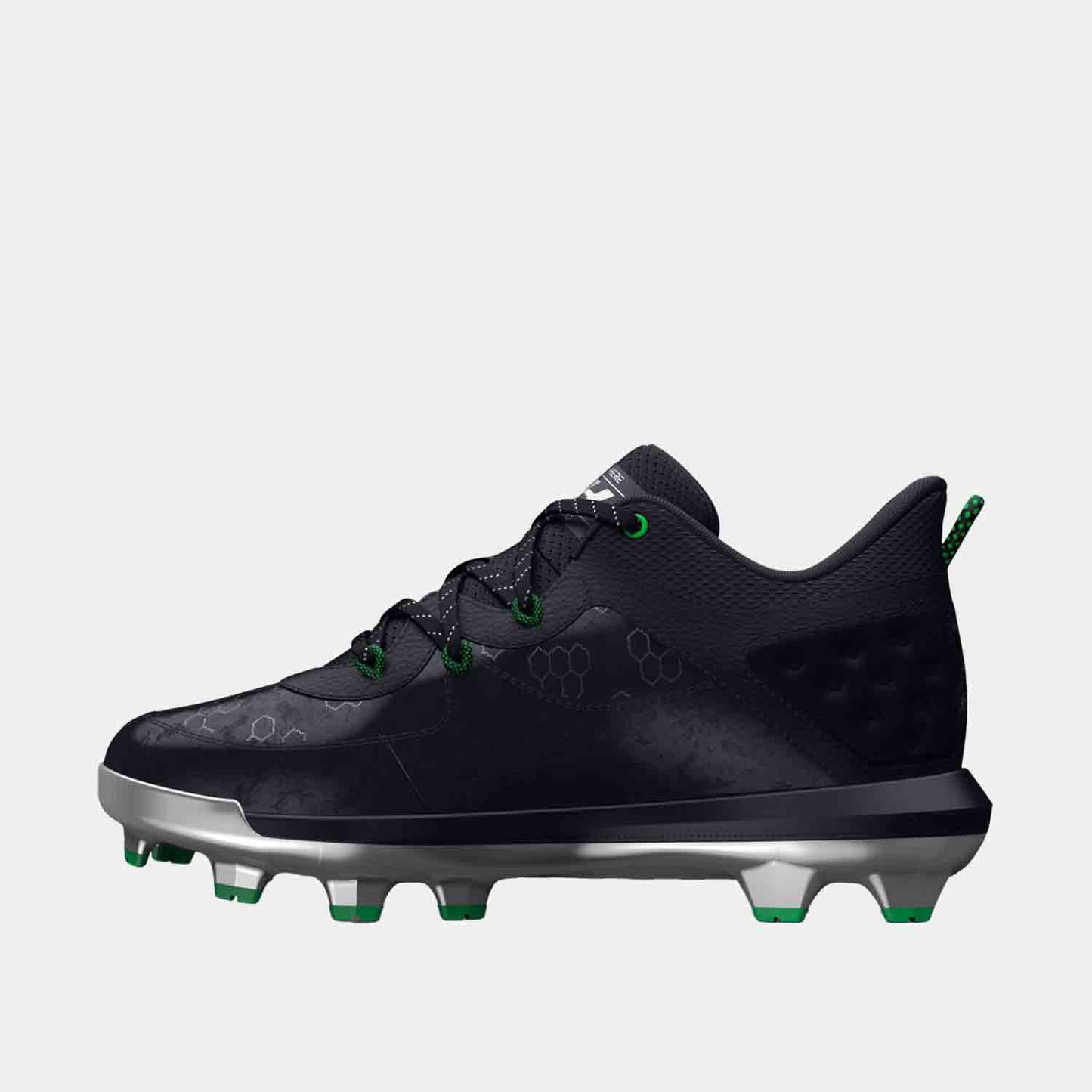 Side medial view of UA Harper 8 Kids Baseball Cleats.