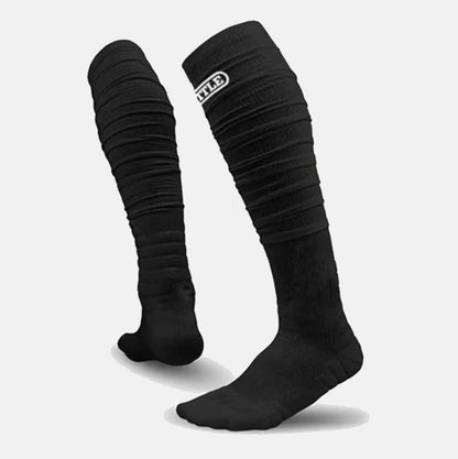 Side view of the Battle Adult Black Long Football Socks.