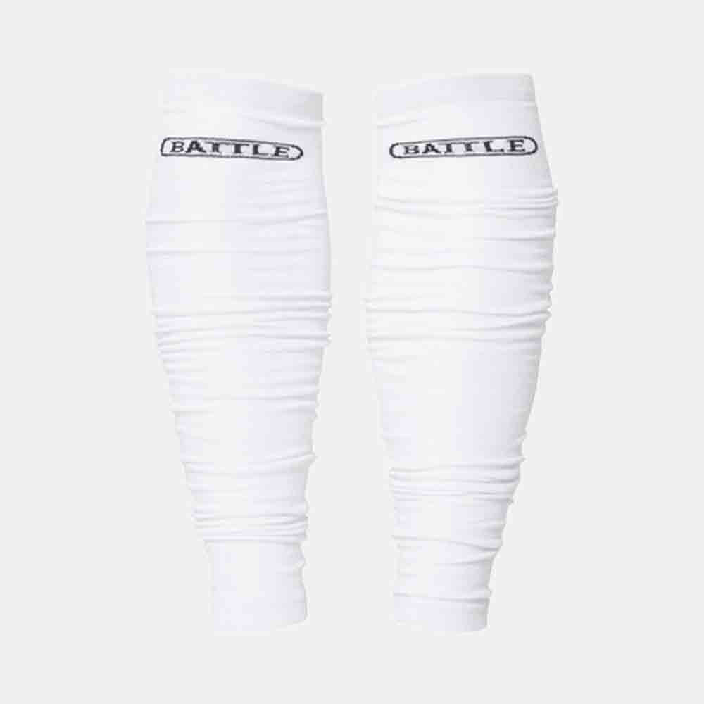 Front view of the Battle Adult White Long Sock Sleeves.