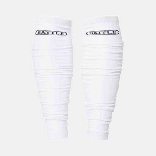 Front view of the Battle Adult White Long Sock Sleeves.