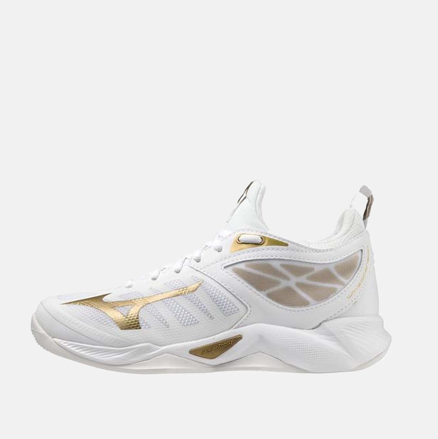 Side medial view of Women's Mizuno Wave Dimension Volleyball Shoe.