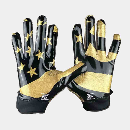 Front view of palms on the Battle Youth "USA Glitter" Doom Receiver Football Gloves.
