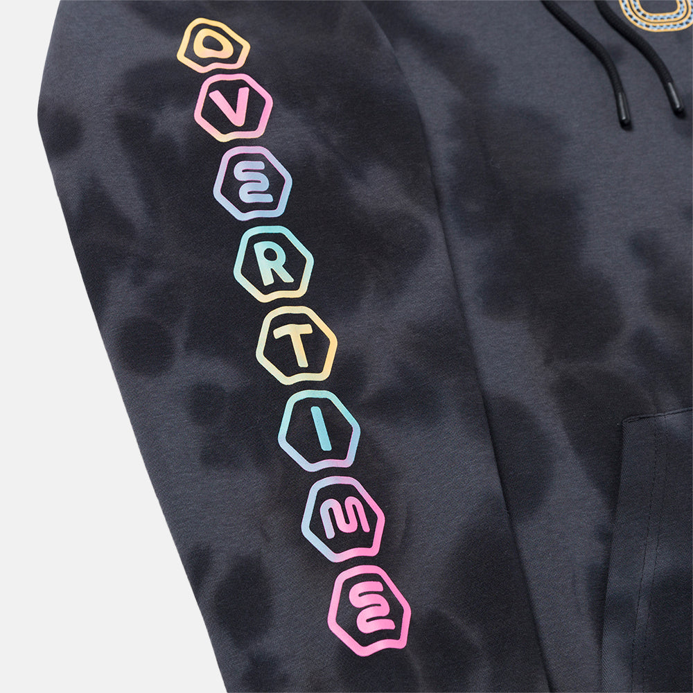 Up close view of sleeve on the Overtime Kids' Aura Dye Hoodie.