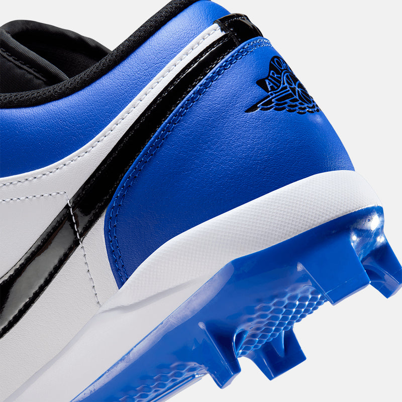Up close, rear view of the Men's Jordan 1 Retro MCS Low Baseball Cleats.