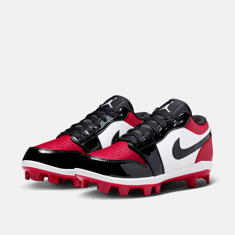 Front/side view of the Men's Jordan 1 Retro MCS Low Baseball Cleats.