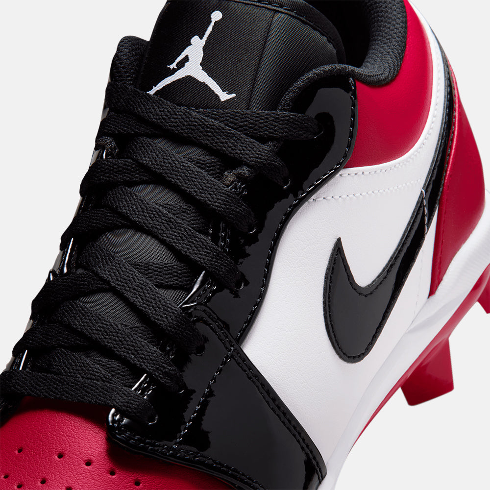 Up close, front view of the Men's Jordan 1 Retro MCS Low Baseball Cleats.