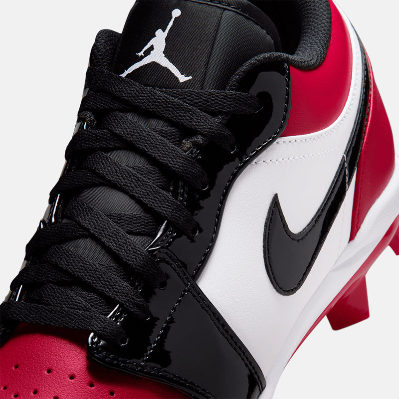Up close, front view of the Men's Jordan 1 Retro MCS Low Baseball Cleats.