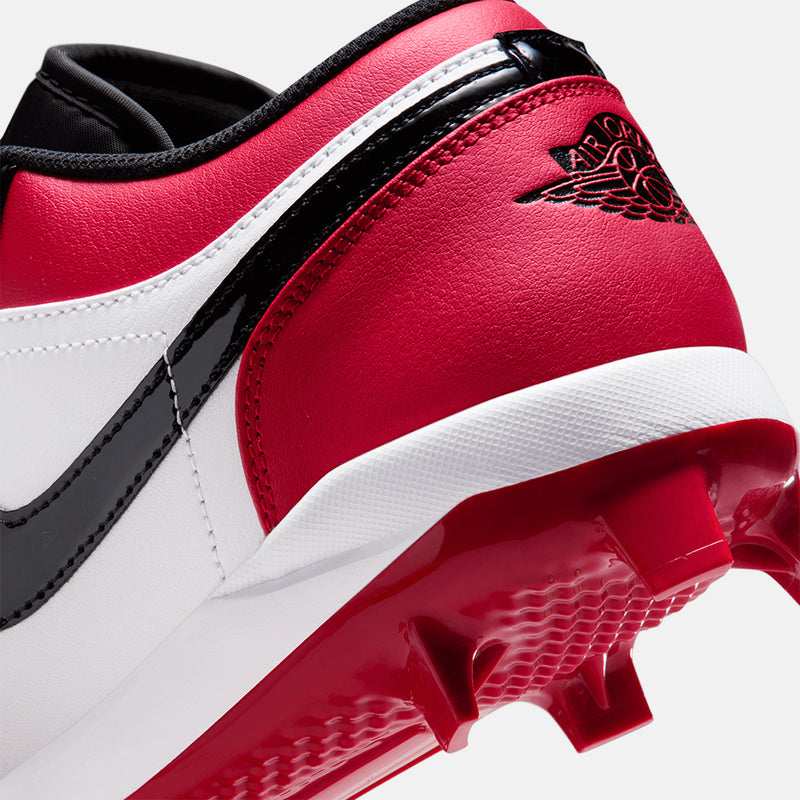Up close, rear view of the Men's Jordan 1 Retro MCS Low Baseball Cleats.