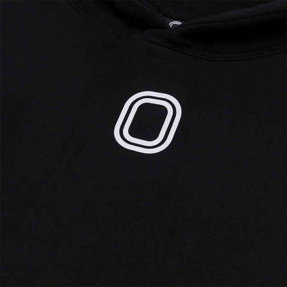 Up close view of emblem on the Overtime Classic Hoodie.