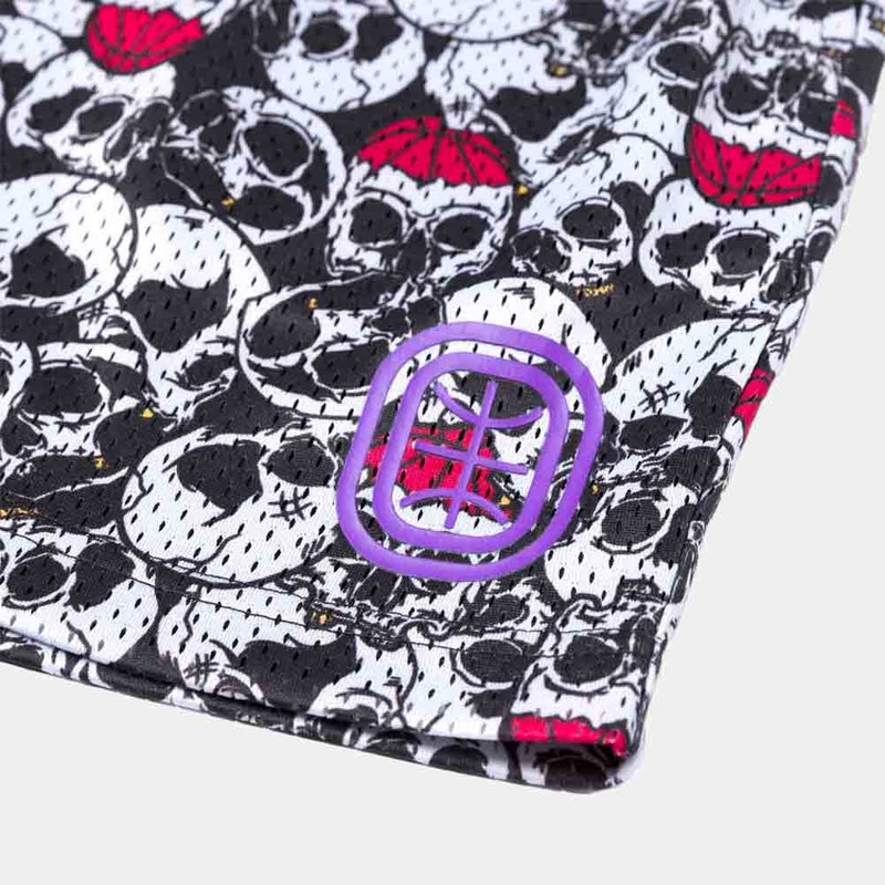 Up close view of the City Reapers Skull Shorts.