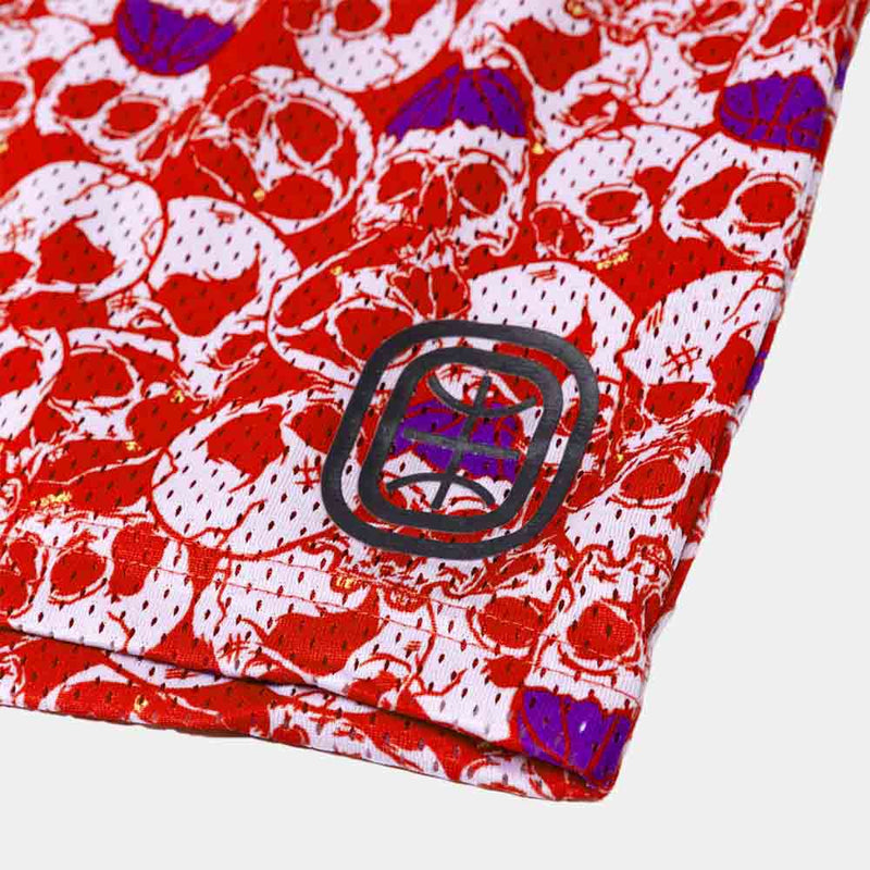 Up close view of the City Reapers Skull Shorts.