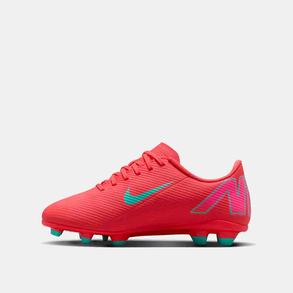 Side medial view of the Nike Kids' Mercurial Vapor 16 Club Soccer Cleats.