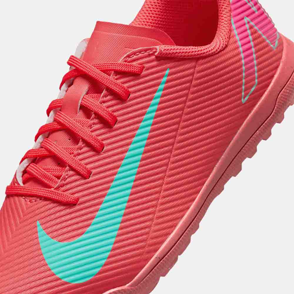 Up close, front view of the Nike Kids' Mercurial Vapor 16 Club Soccer Turf Shoes.