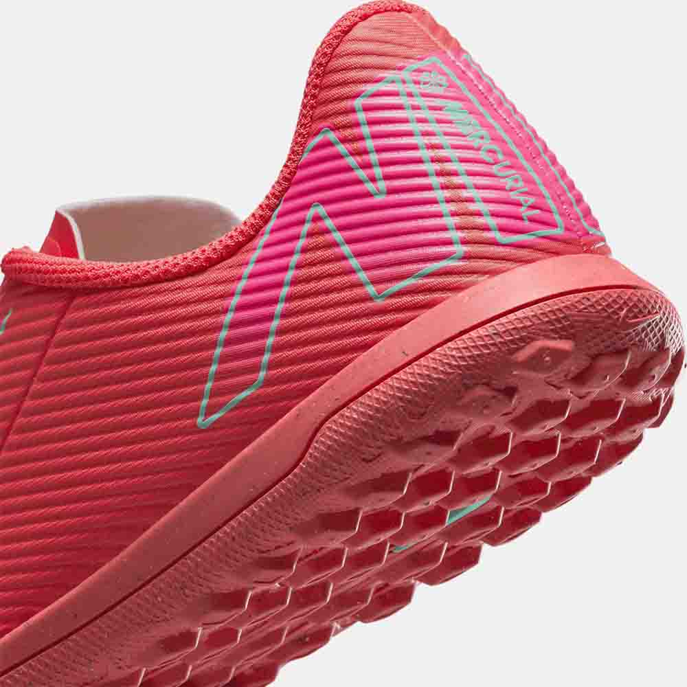 Up close, rear view of the Nike Kids' Mercurial Vapor 16 Club Soccer Turf Shoes.