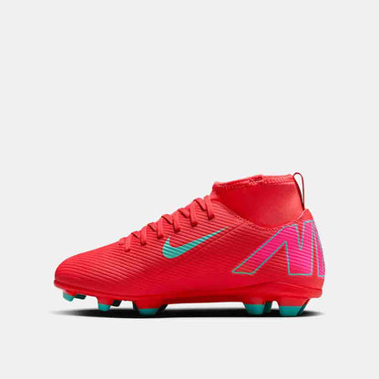 Side medial view of the Nike Kids' Mercurial Superfly 10 Club Soccer Cleats.