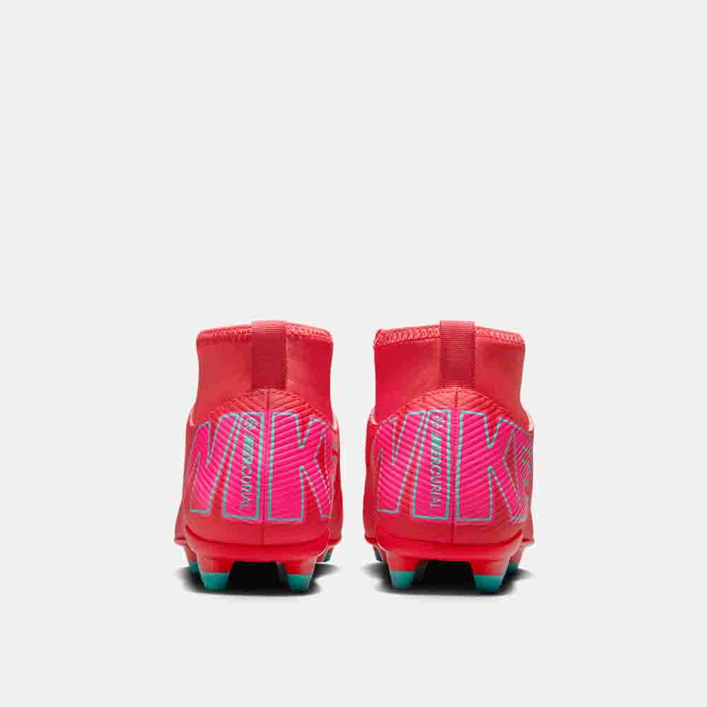 Rear view of the Nike Kids' Mercurial Superfly 10 Club Soccer Cleats.