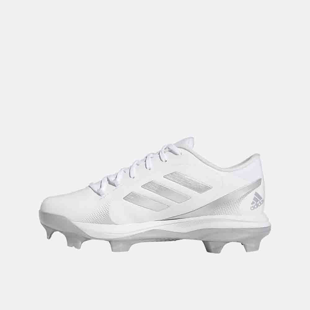 Side medial view of the Adidas Women's Purehustle 2 TPU Softball Cleats.