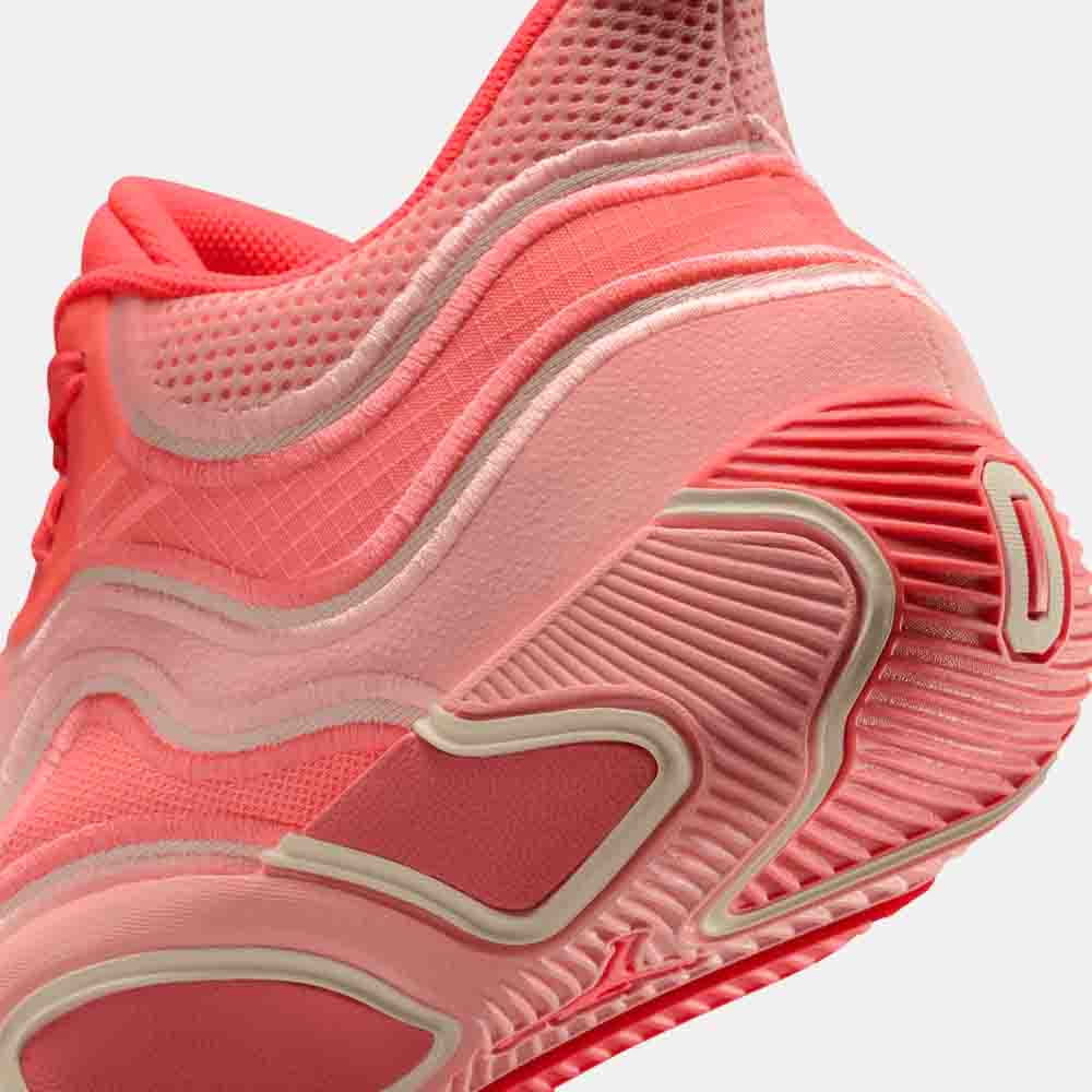 Up close, rear view of the Kids' Tatum 3 "Pink".