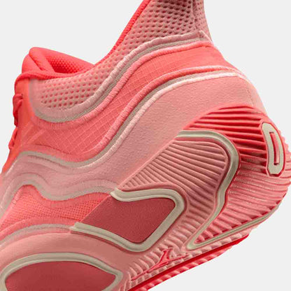 Up close, rear view of the Kids' Tatum 3 "Pink".