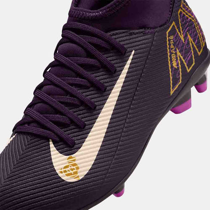 Up close, front view of the Nike Kids' Mercurial Superfly 10 Club "Kylian Mbappé" Soccer Cleats.