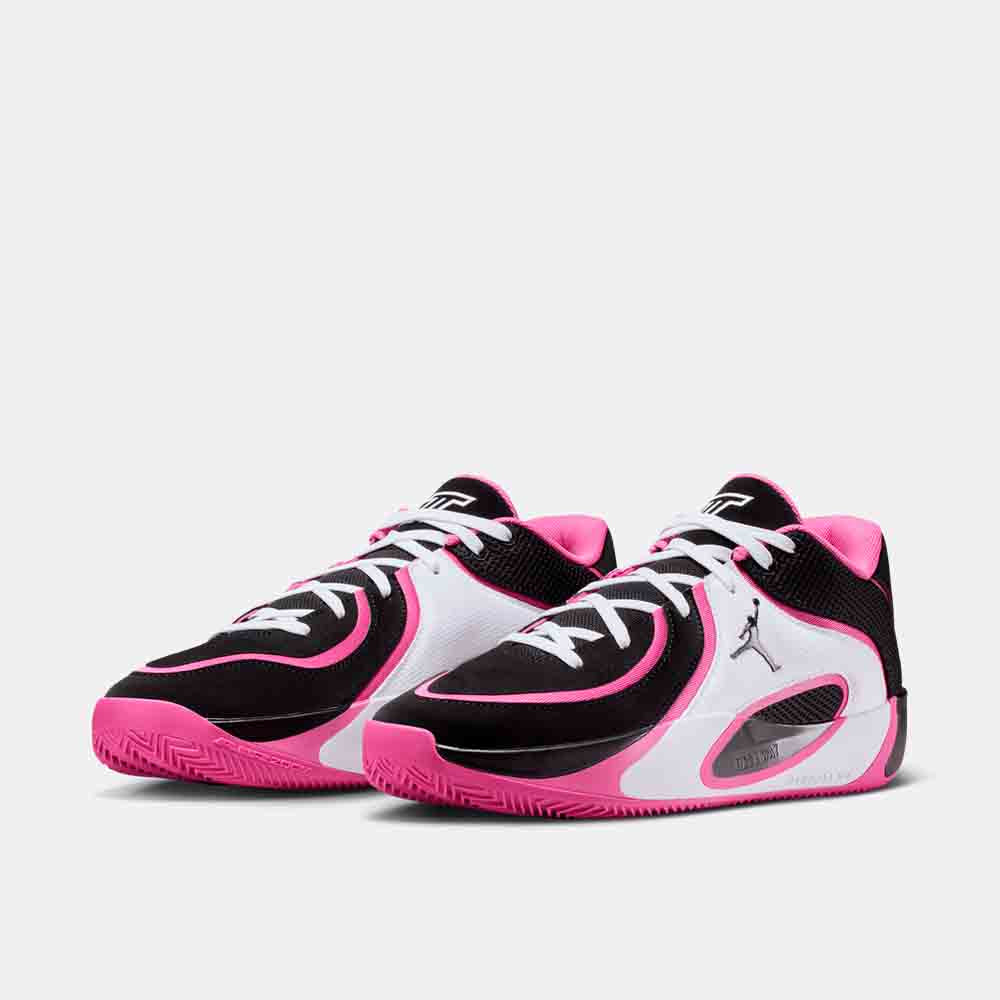 Front/side view of the Jordan Tatum 4 "Black Pinksicle".