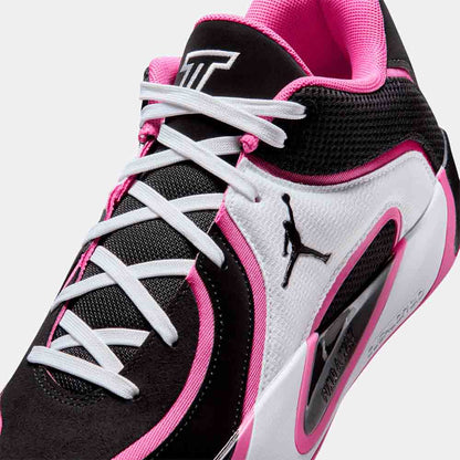 Up close, front view of the Jordan Tatum 4 "Black Pinksicle".