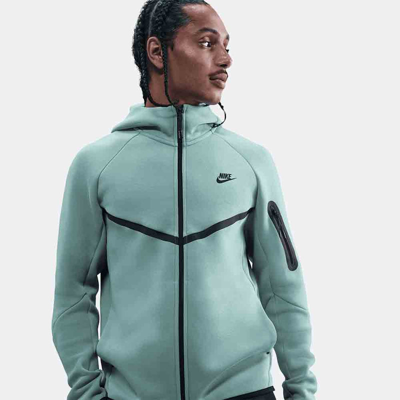 Up close, front view of the Men's Nike Tech Full-Zip Hoodie.