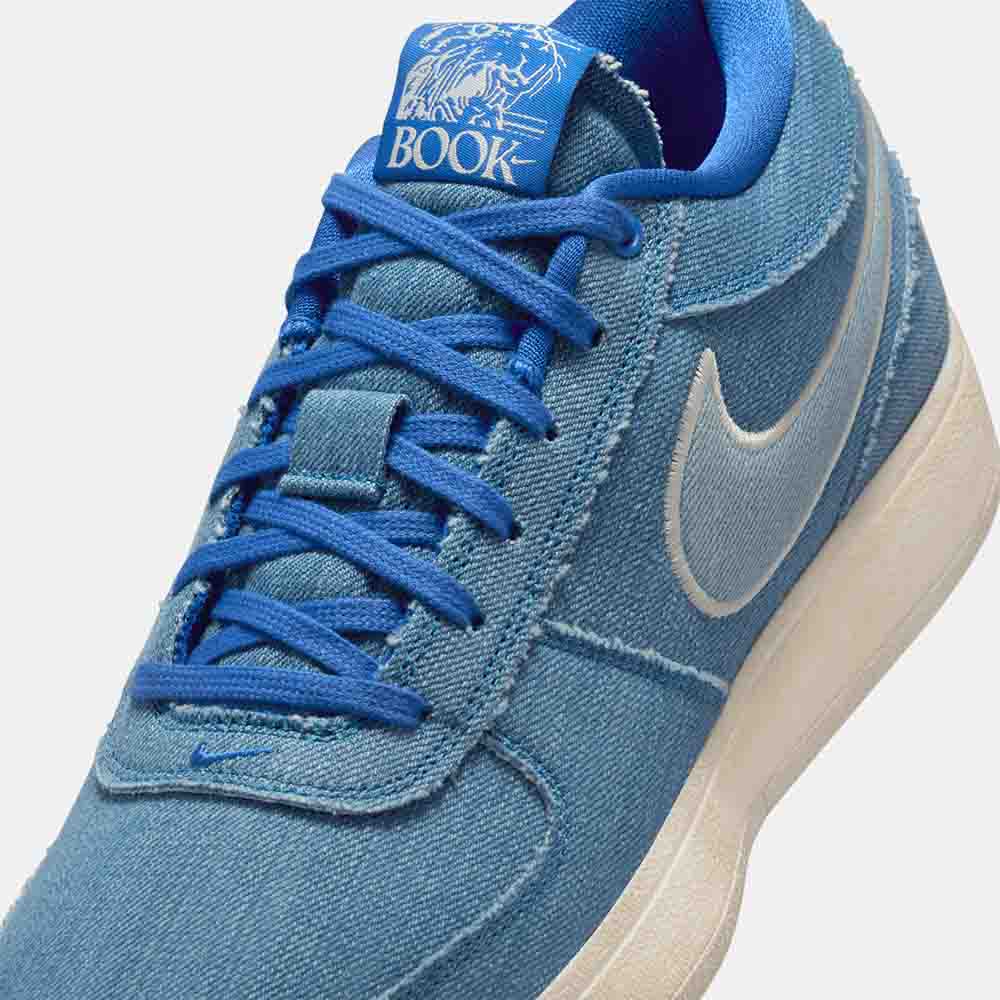 Up close, front view of the Nike Book 1 "Blue Blood".