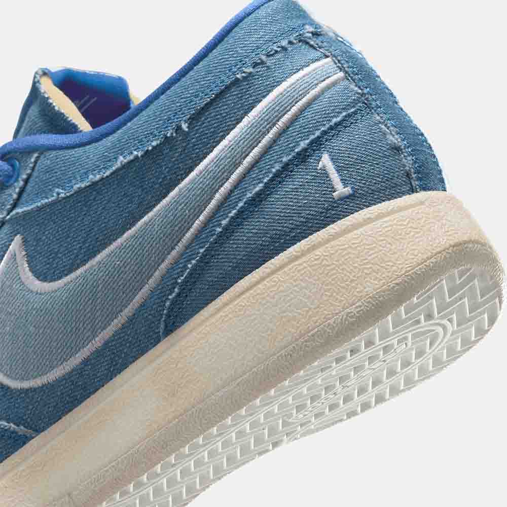 Up close, rear view of the Nike Book 1 "Blue Blood".