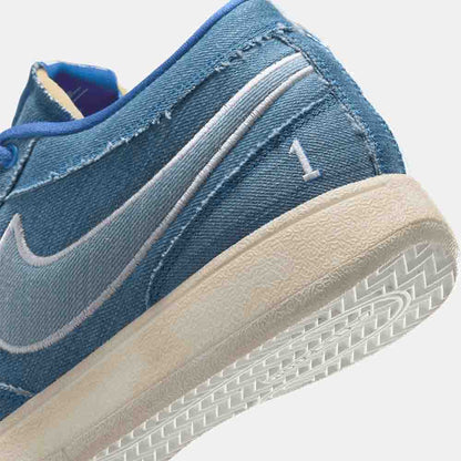 Up close, rear view of the Nike Book 1 "Blue Blood".