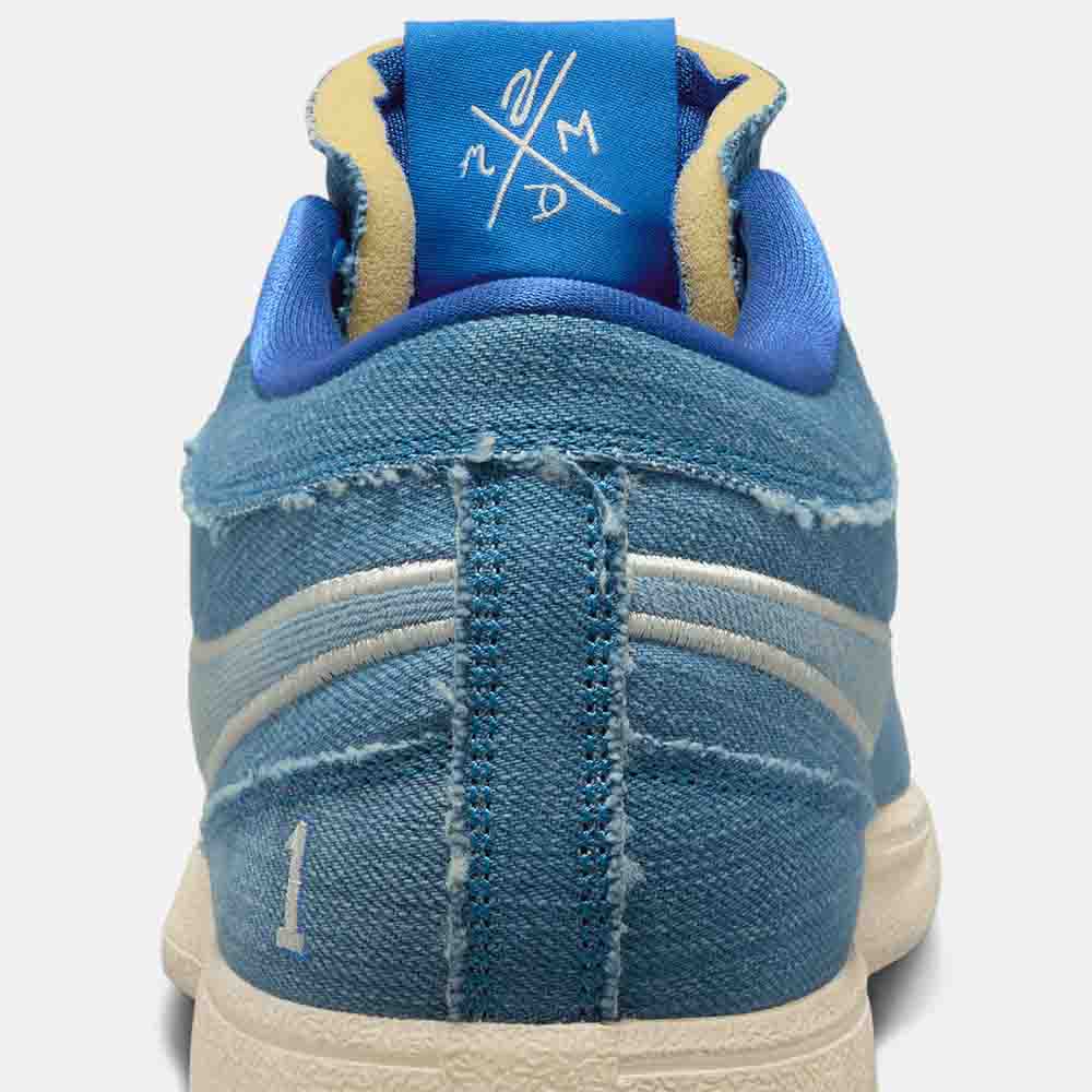 Up close, rear view of the Nike Book 1 "Blue Blood".