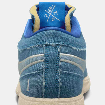 Up close, rear view of the Nike Book 1 "Blue Blood".